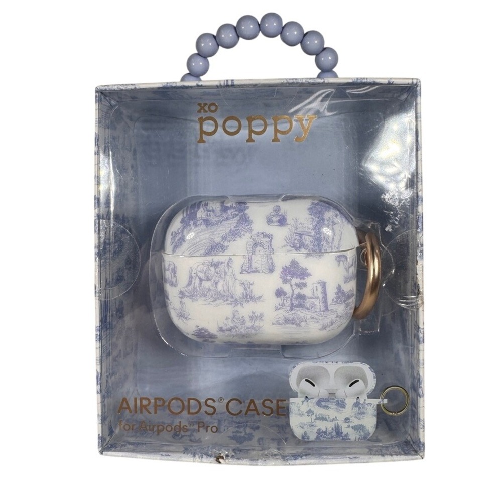 XO Poppy AirPods Pro Case Blue White Toile De Jouy Pattern Protective Cover NEW